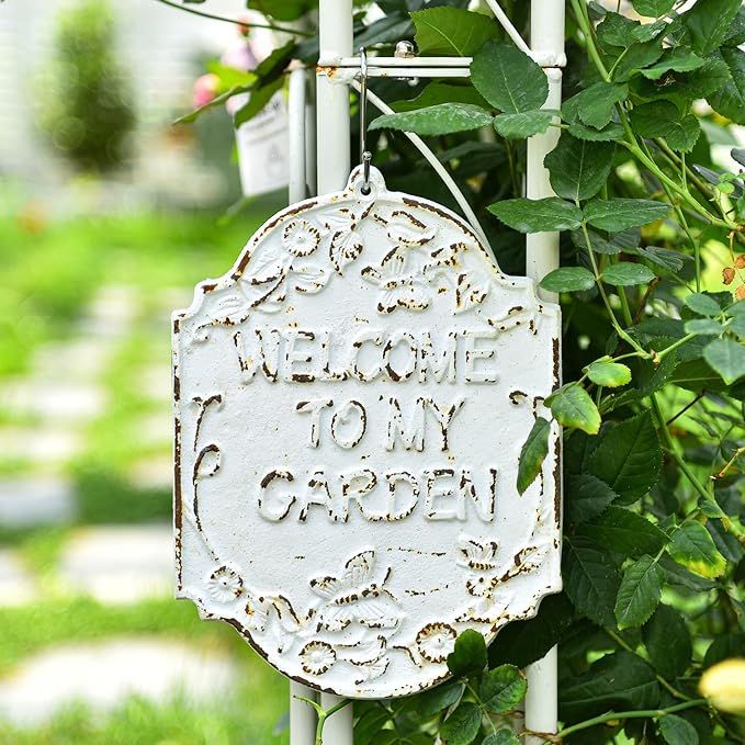 Sungmor Rustful Crafts Cast Iron WELCOME TO MY GARDEN sign, Decorative Garden Marker, Beautiful O... | Amazon (US)