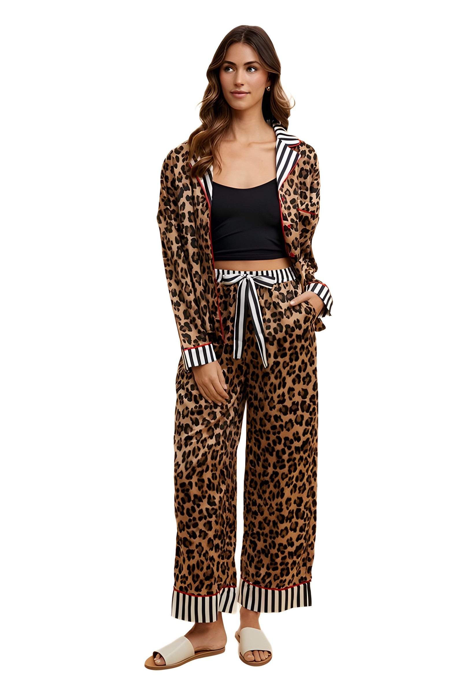 Knit and Lounge Leopard Print Striped Trim Pajama Set | Nordstrom | Nordstrom