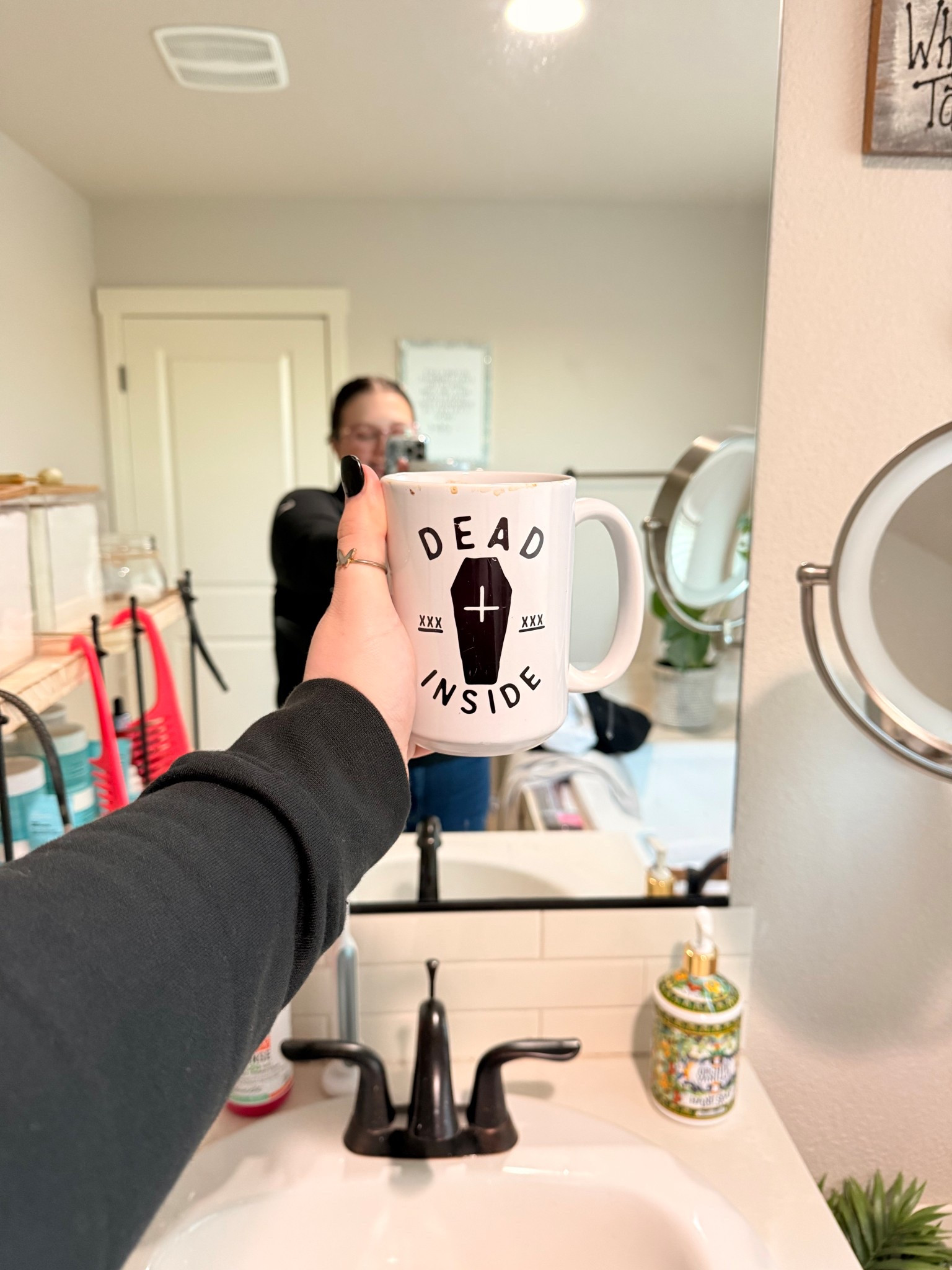 Morning coffee time w a good mug is the Friday vibe 🫶🏻 #coffeetime #coffeemug #emocoffeemug #elderemo #deadinsidecoffeemug

#LTKmorningroutine #LTKFindsUnder50 #LTKdayinmylife