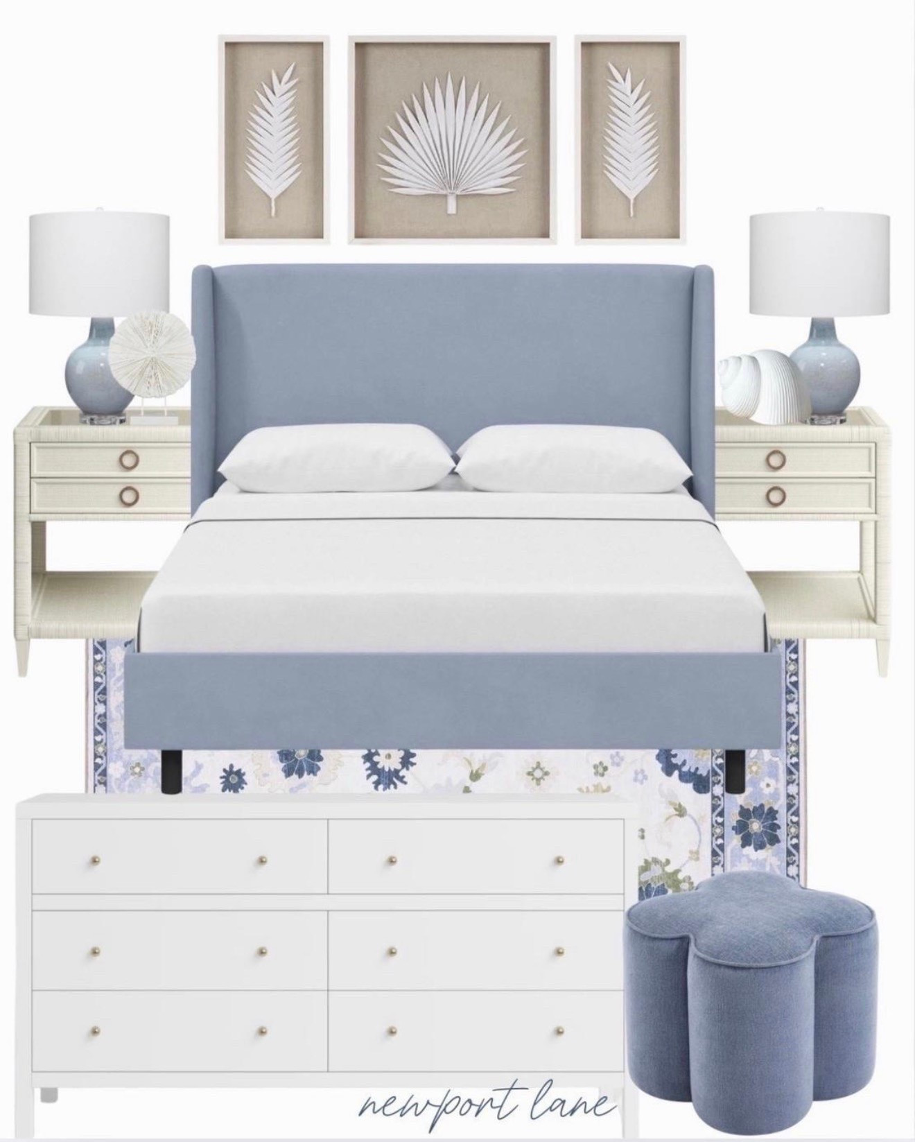 If a coastal bedroom could be a vibe, it would be this one 🤍 Blue upholstered bed, white rattan nightstands, crisp white dresser, blue lamps, and all the little coastal accents that pull it all together. The best part? It’s all shoppable and linked below! @Wayfair

#LTKHome #LTKSaleAlert #LTKSeasonal