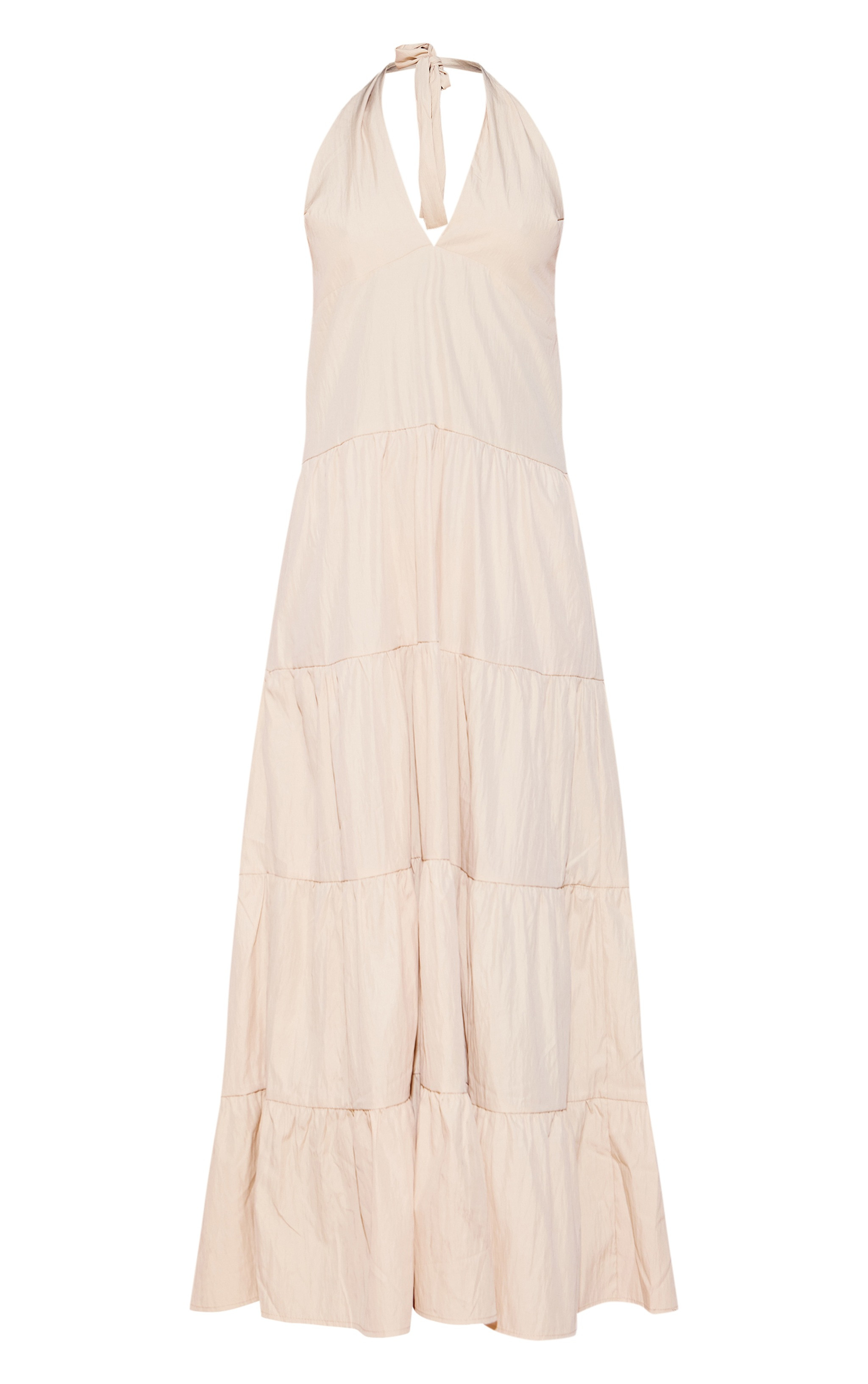 Cream Woven Tie Halterneck Tiered Maxi Dress | PrettyLittleThing US