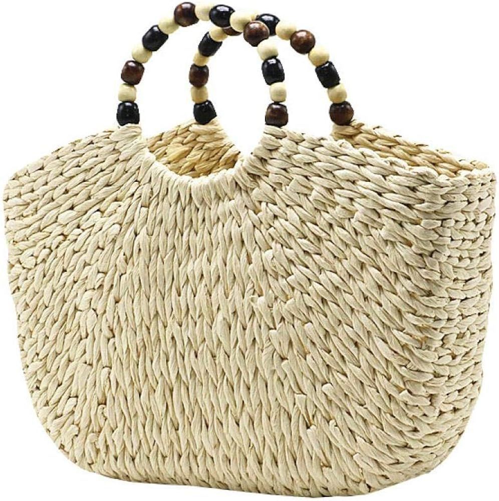 Summer Rattan Bag for Women Hand-woven Straw Large Bag Round Handle Ring Tote Retro Beach Top-han... | Amazon (US)