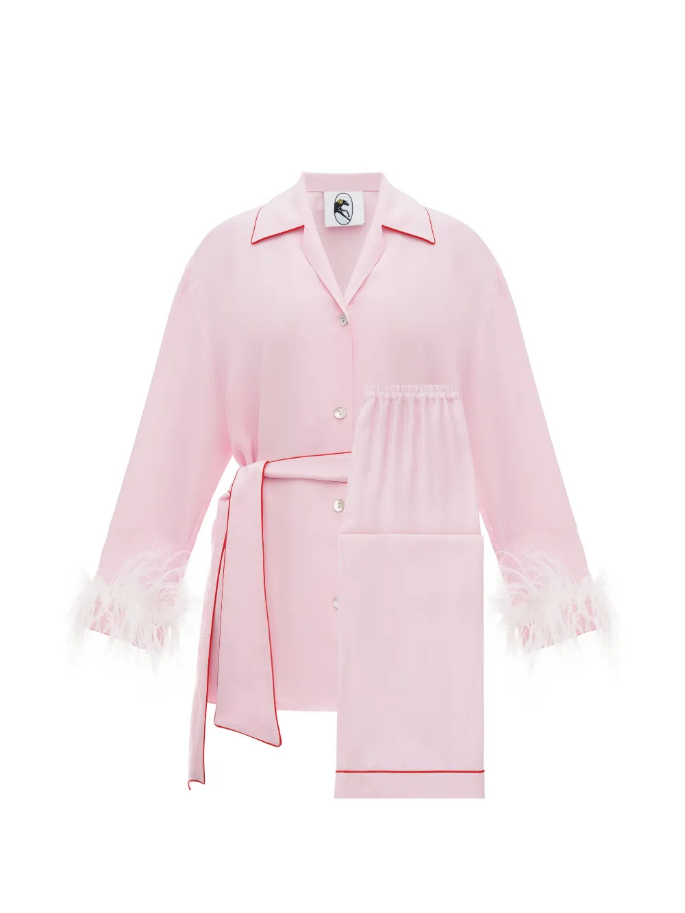 Miss Cat belted feather-detail pajama set | Farfetch Global