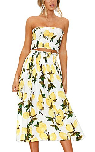 Angashion Women's Floral Crop Top Maxi Skirts Set 2 Piece Outfit Dress | Amazon (US)