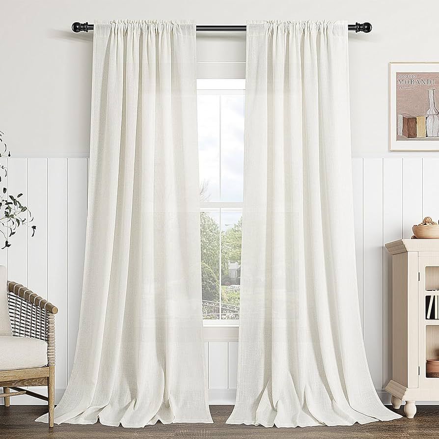 Guken Natural Linen Curtains 84 Inch Length for Living Room Bedroom 2 Panels Set Rod Pocket Light... | Amazon (US)