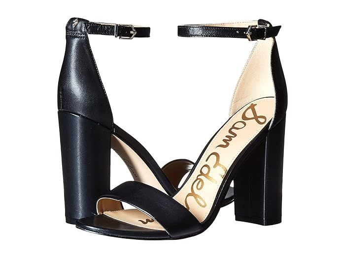 Sam Edelman Yaro Ankle Strap Sandal Heel (Black Leather) Women's Dress Sandals | Zappos