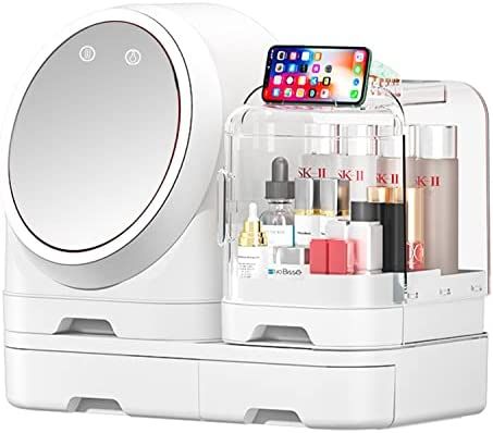 Miss Puff Makeup Organizer,Cosmetic Storage Display Cases with Mirror,Waterproof, Dustproof, Skin... | Amazon (US)