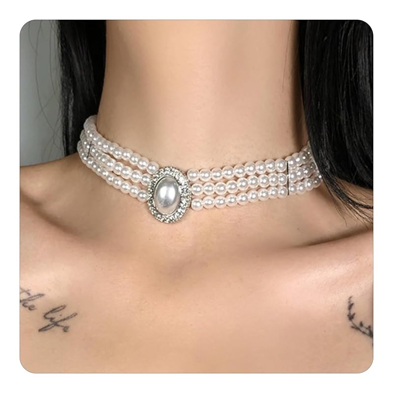 Pearl Choker, Layered Pearl Choker Necklace as Pearl Costume Christmas Accessories Faux Pearl Nec... | Amazon (US)