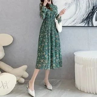 Long-Sleeve Floral Print Midi Dress | YesStyle Global