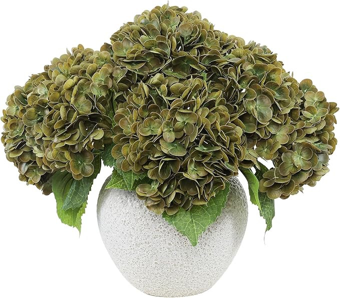 LFF 3Pcs Olive Green Hydrangea Artificial Flowers, 8.66" Large Real-Touch Latex Blooms with 22" L... | Amazon (CA)