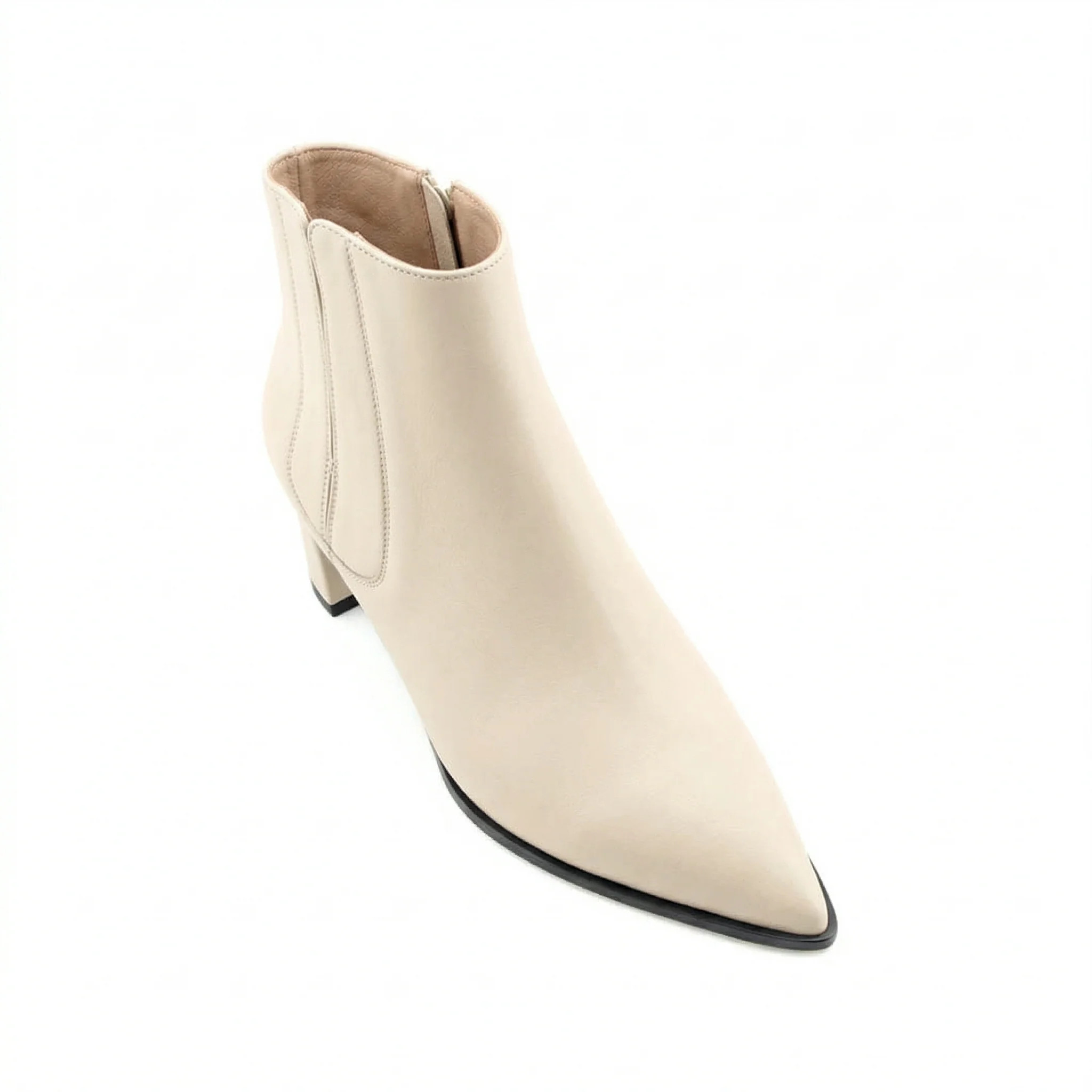 Ecru Calf Leather Lower Block Ankle Boot | ALLY Shoes