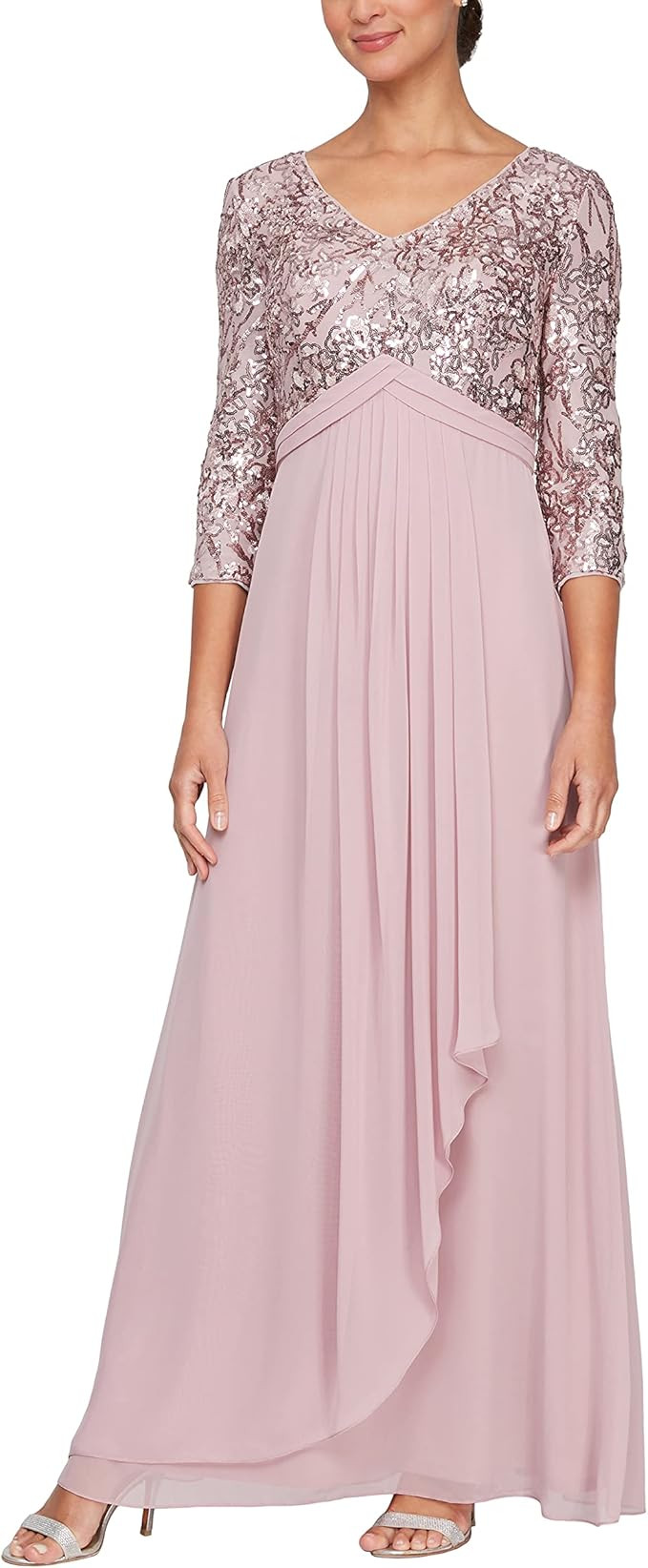 Alex Evenings Womens Long Lace Top Empire Waist Dress | Amazon (US)