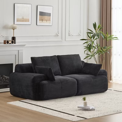 GDFStudio Steinaker Modern 84.25"W Corduroy Upholstered Loveseat Sofa, Black | Target