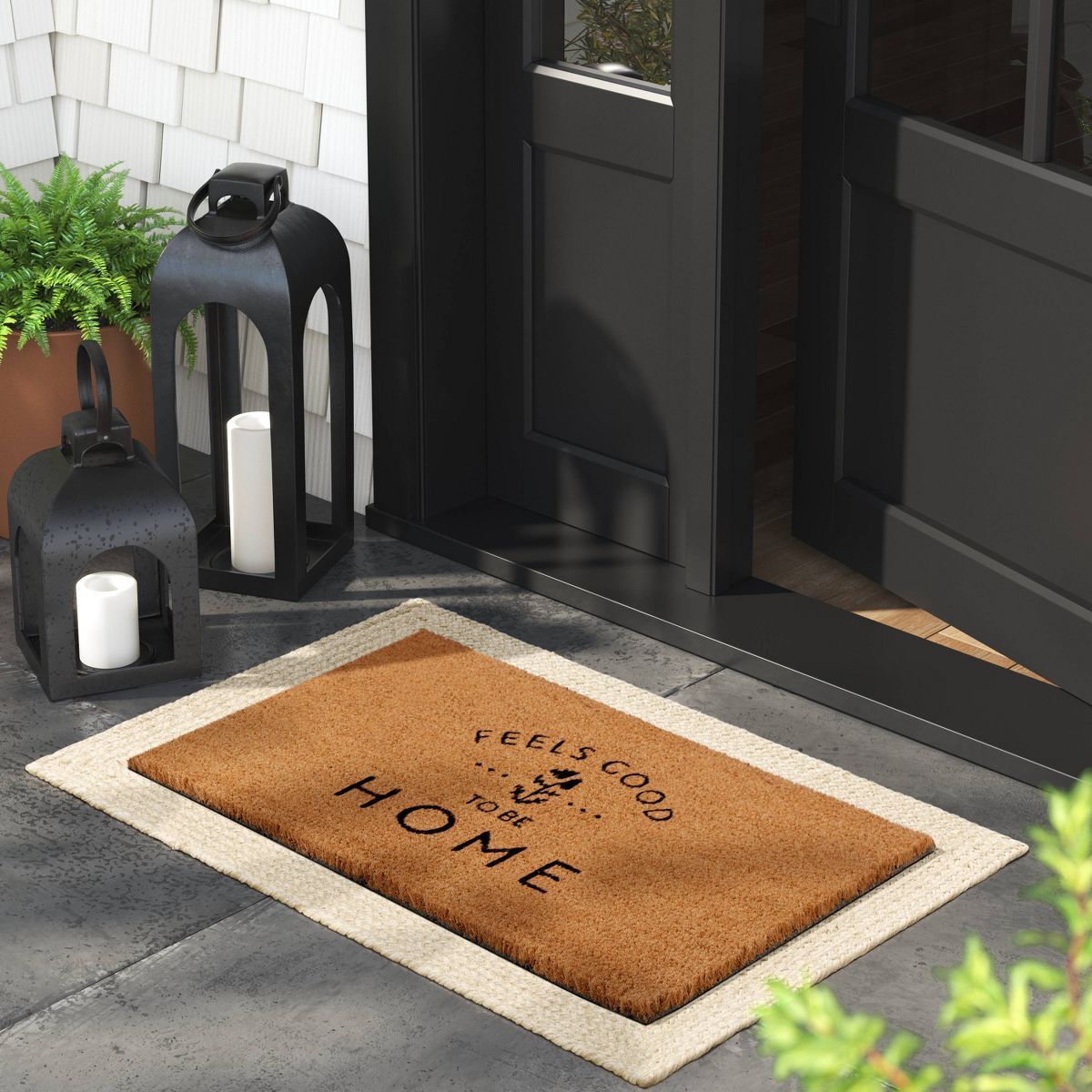 1'6"x2'6" Feels Good to be Home Rectangular Outdoor Door Mat Black - Threshold™ | Target