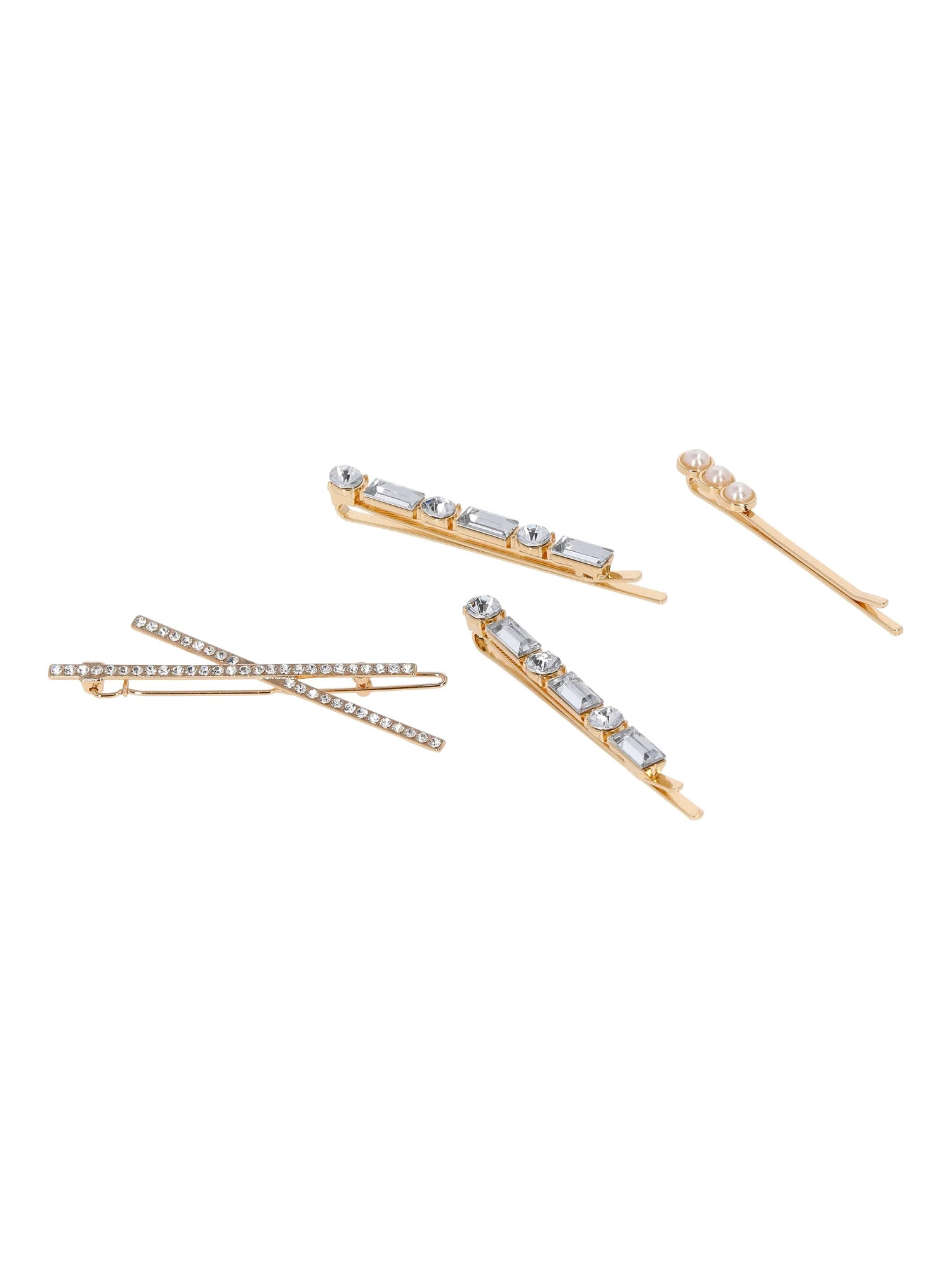 Time and Tru Women's Gold Tone Metal Crystal Embellished Bobby Pin Set, 5-Piece | Walmart (US)