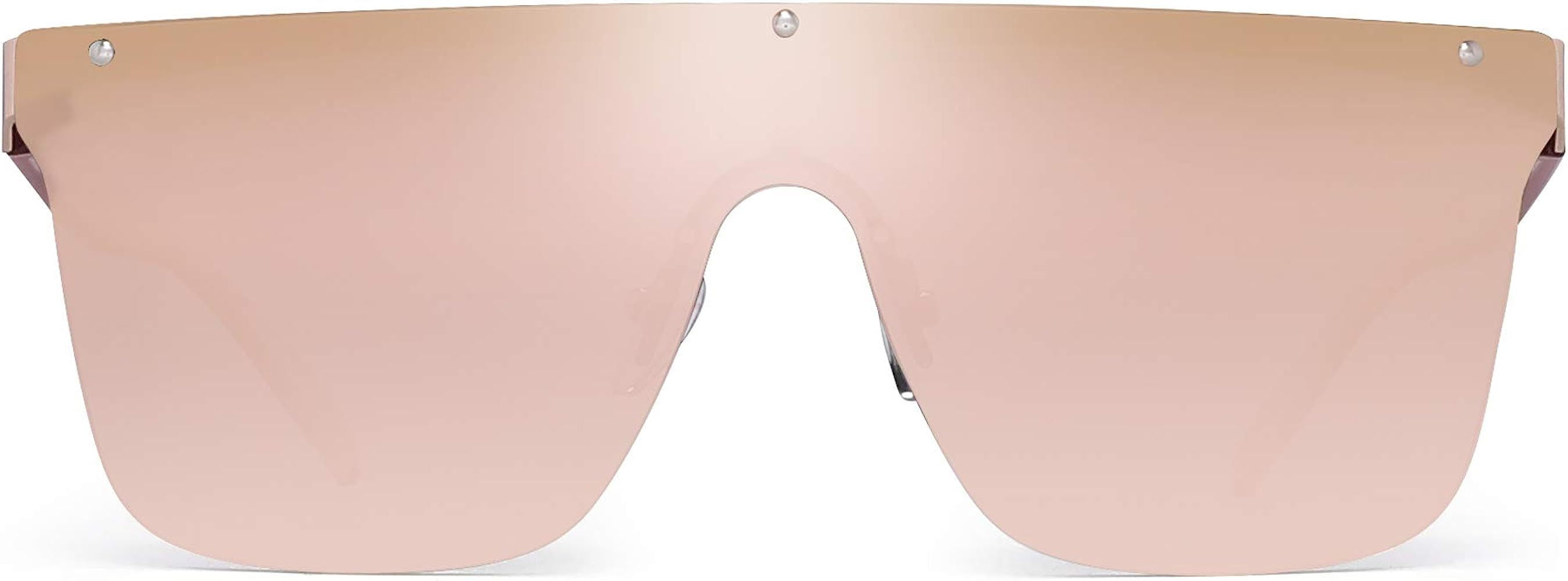 Rimless Shield Sunglasses One Piece Flat Top Mirror Glasses Women Men | Amazon (US)
