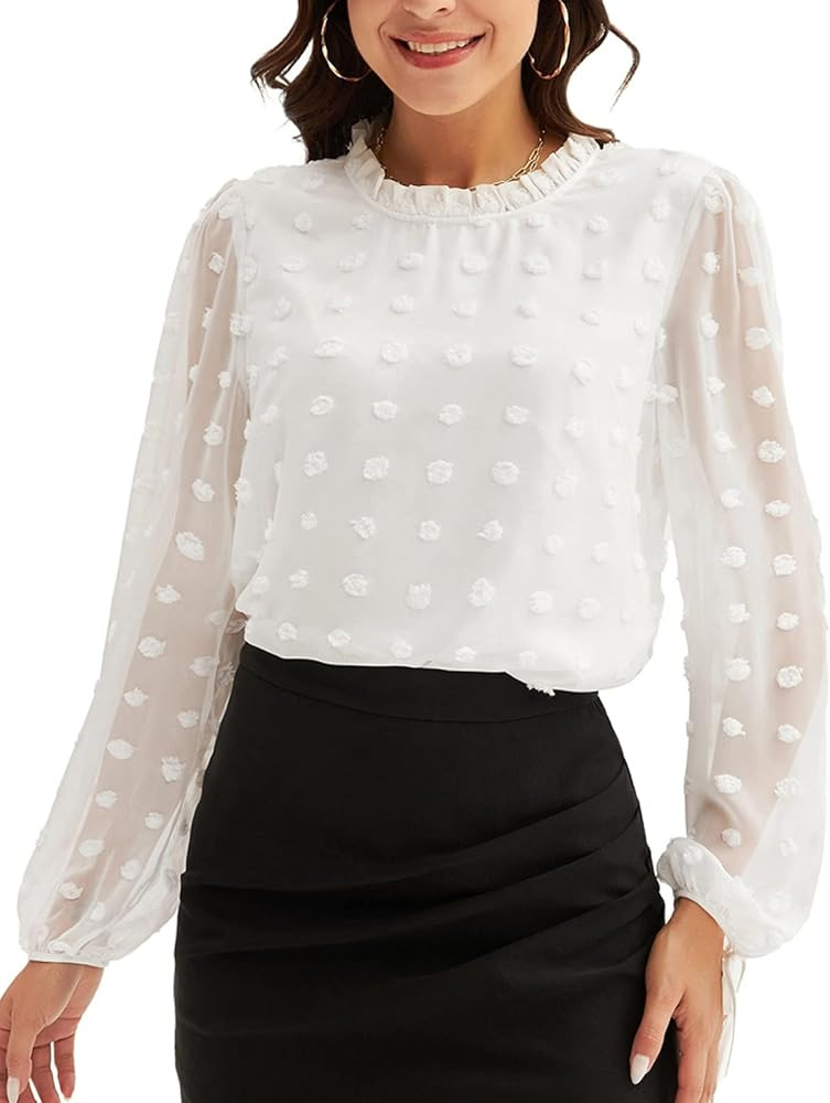 LIUMILAC Women's Mock Neck Shirts Pom Pom Blouses Long Sleeve Keyhole Back Tops | Amazon (US)