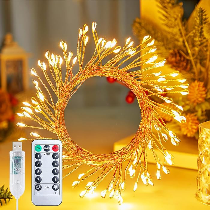 Minetom LED Firecracker Cluster Lights - 10FT 120LED Plug in Twinkle String Lights with Remote, U... | Amazon (US)