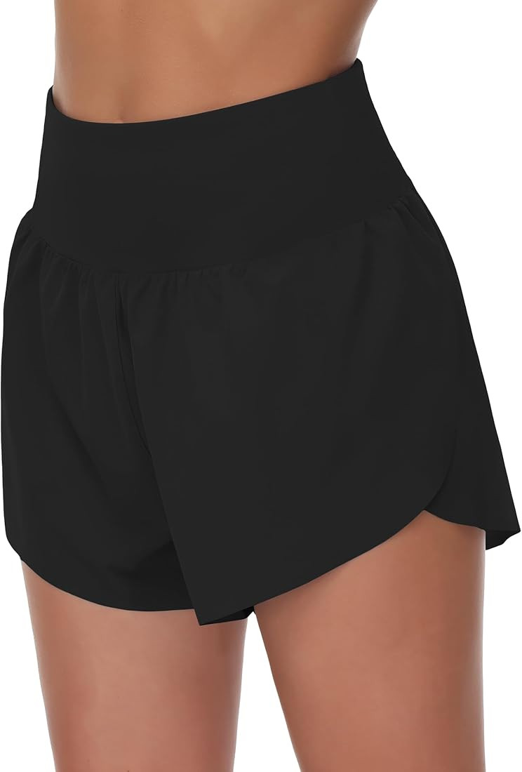 THE GYM PEOPLE Women's High Waisted Running Shorts Mesh Liner Side Split Workout Shorts Zipper Po... | Amazon (US)