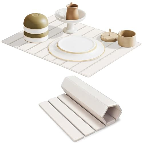 Large Stone Dish Drying Mats for Kitchen Counter, 23"(L)×16"(W) Diatomaceous Earth Mats, Water-Absorbent Collapsible Multi-Purpose Stone Drying Tray for Cups Dishes Bottles, Match Any Countertop | Amazon (CA)