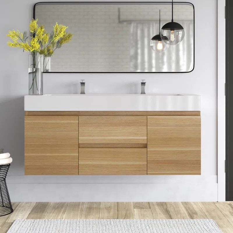 Newbold 60'' Wall Mounted Double Bathroom Vanity with Plastic Vanity Top | Wayfair North America