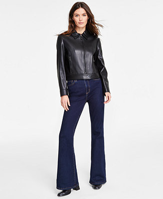 MICHAEL Michael Kors Women's Leather Zip-Front Coat - Macy's | Macy's