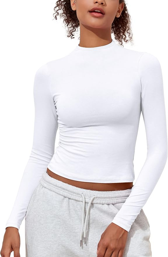 PrettyGuide Women's Cotton Long Sleeve Shirts Mock Neck Basic Tee Tight Fitted Fall Going Out Top... | Amazon (US)