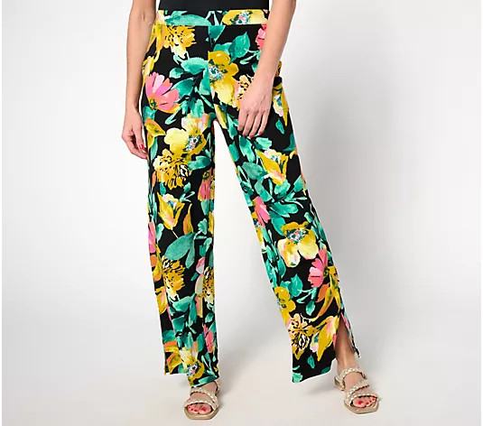 Denim & Co. Beach Jersey Regular Wide Leg Pant With Slits | QVC