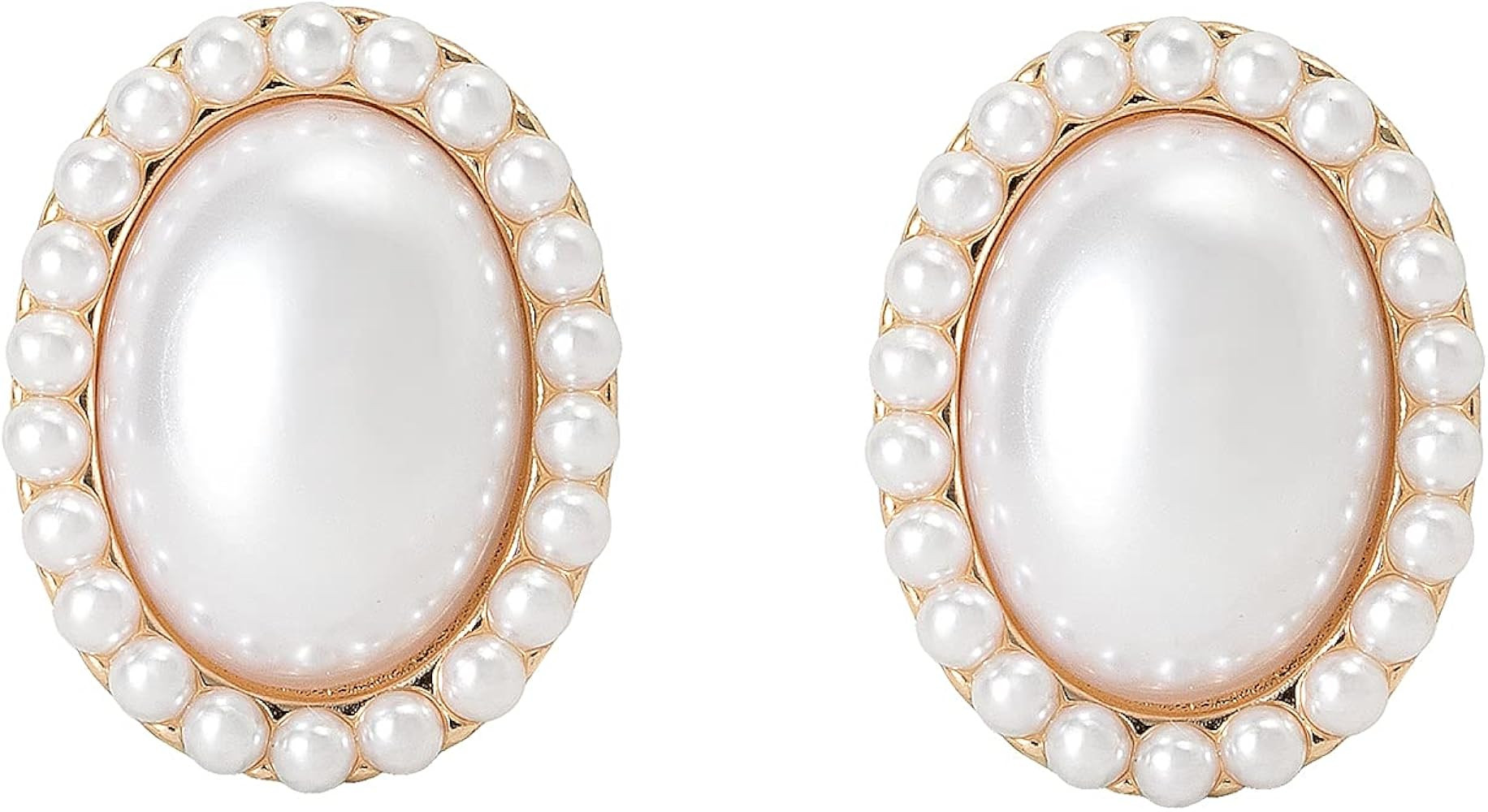 Pearl Clip on Earrings for Women Non Pierced 14K Gold Plated Oval Earrings | Amazon (US)