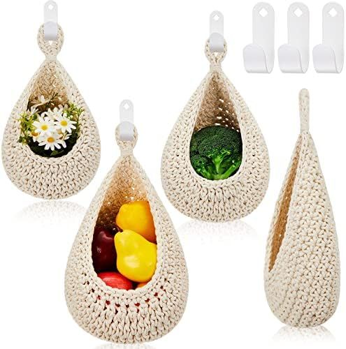 Hanging Wall Basket Teardrop Hanging Baskets Hanging Onion Basket Coat Bohemian Storage Fruit Wal... | Amazon (US)