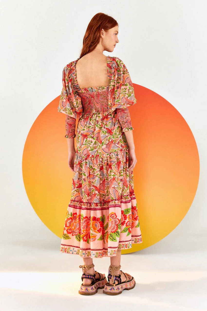 PINK MACAW FLIGHT SMOCKED TOP MAXI DRESS | FarmRio (US)