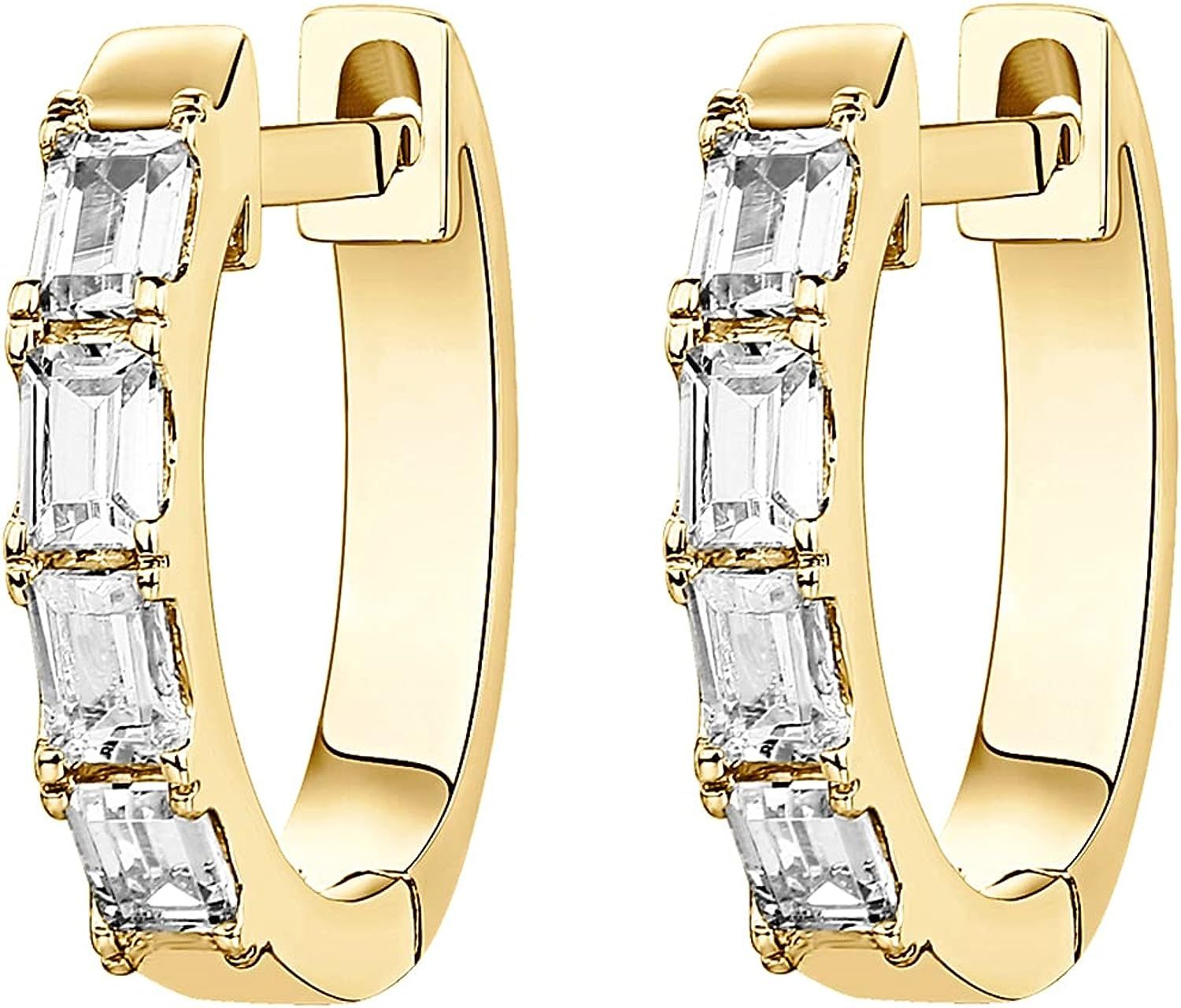 PAVOI 14K Gold Plated S925 Sterling Silver Post Baguette Cubic Zirconia Cuff Earrings Huggie Stud | Amazon (US)