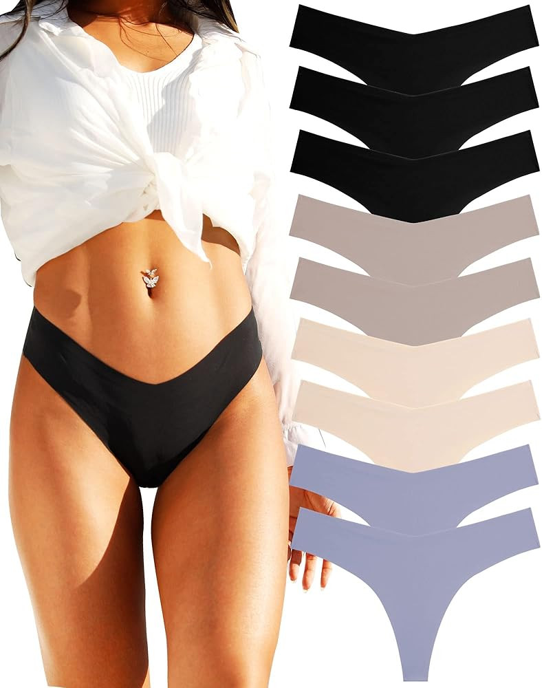ALL OF ME Seamless Thongs for Women No Show Panties V-waisted Stretch Breathable Sexy Thong Under... | Amazon (US)