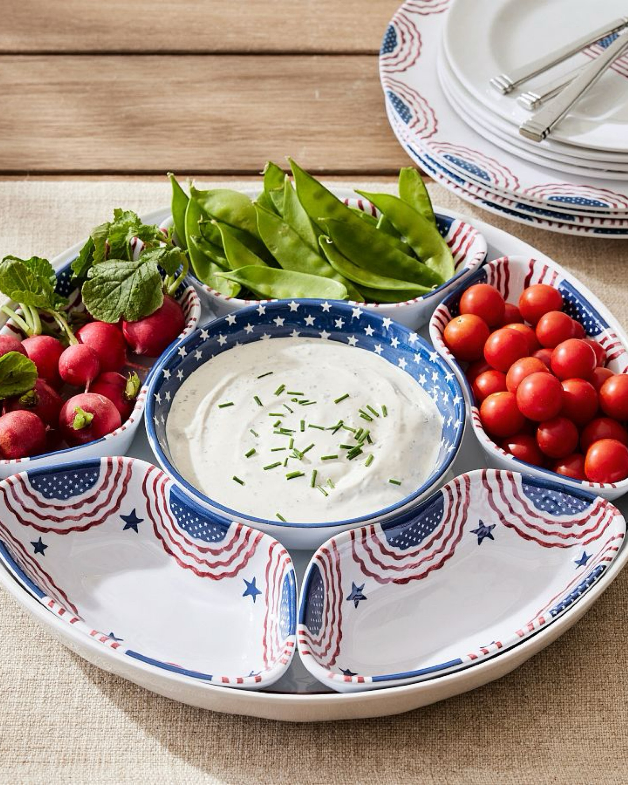 This Cabana Americana Outdoor Melamine Sectioned Serving Platter is the perfect way to serve your guests with variety. It features patriotic bunting patterns with stars and American flags so it would be a beautiful addition for 4th of July celebrations and patriotic parties. It’s crafted of melamine so it’s shatterproof and ideal for poolside/outdoor gatherings.

#LTKHome #LTKSeasonal #LTKParties