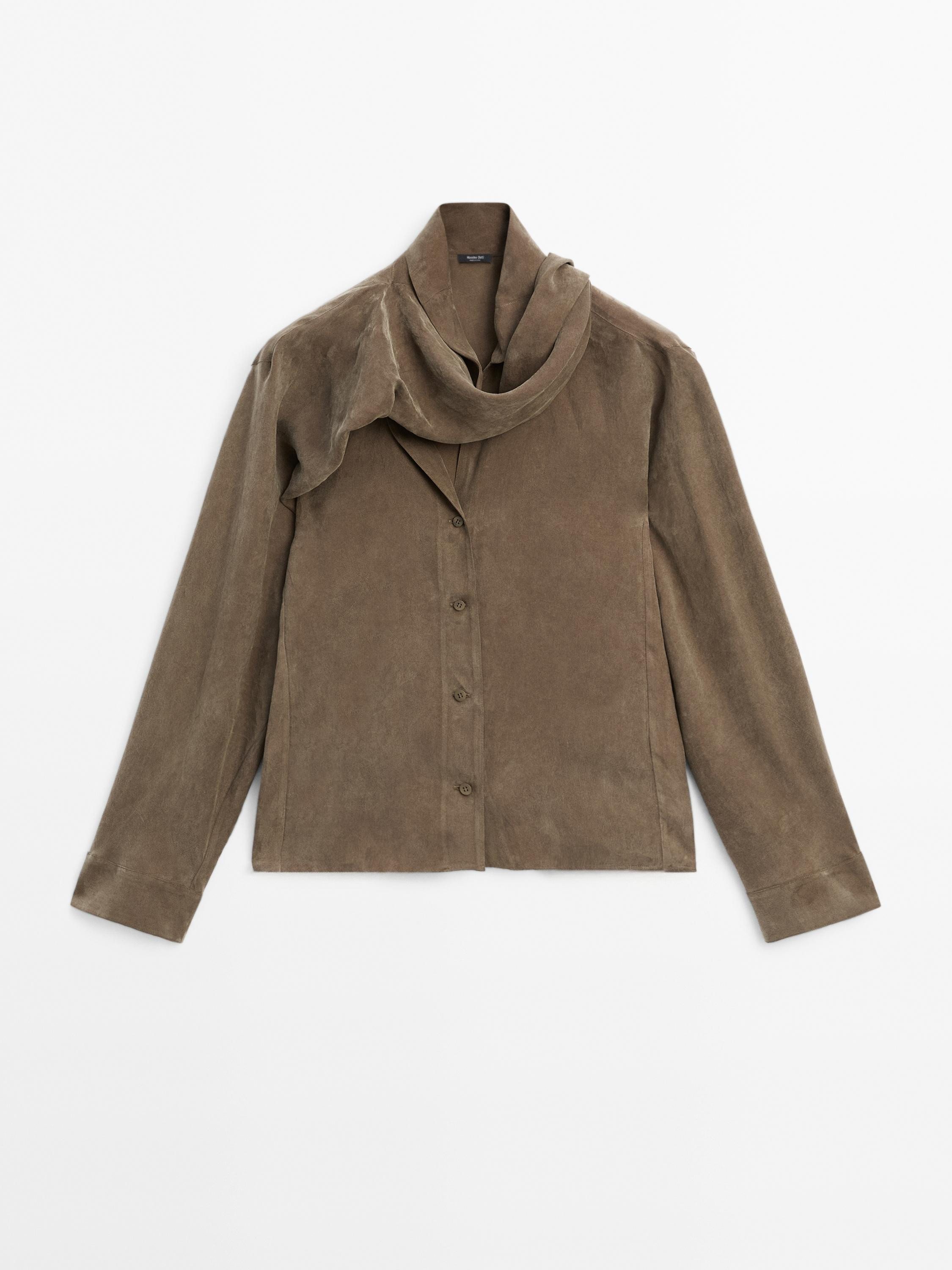 Shirt with tie at the neck | Massimo Dutti UK