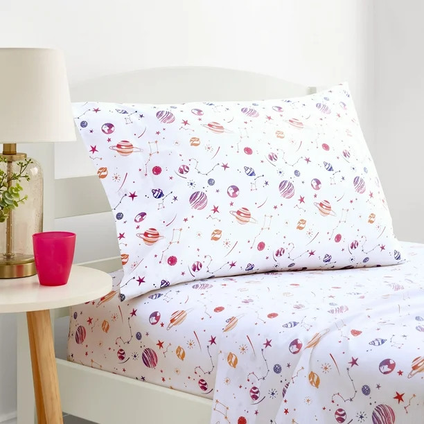 Gap Home Kids Outer Space Organic Cotton Blend Sheet Set, Full, White, 4-Pieces - Walmart.com | Walmart (US)