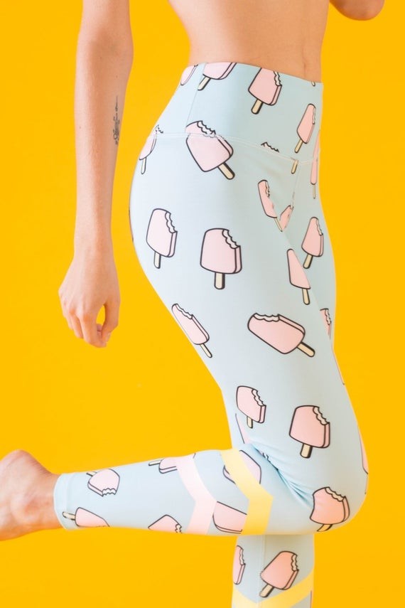 Yoga Pants Blue Sports Leggings Ice Cream Popsicle Printed | Etsy (US)
