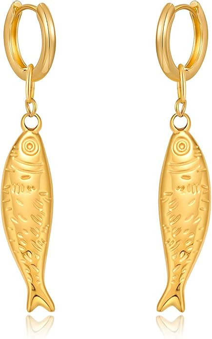 Gold Silver Hoop Earrings for Women Gold Silver Fish Dangle Earring Fashion Beach Jewelry for Wom... | Amazon (US)
