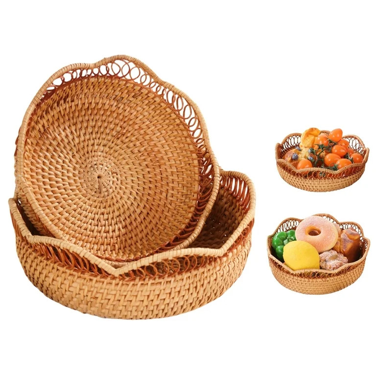 PEYWKANZT Handmade Rattan Storage Baskets with Handles, Set of 2 | Walmart (US)