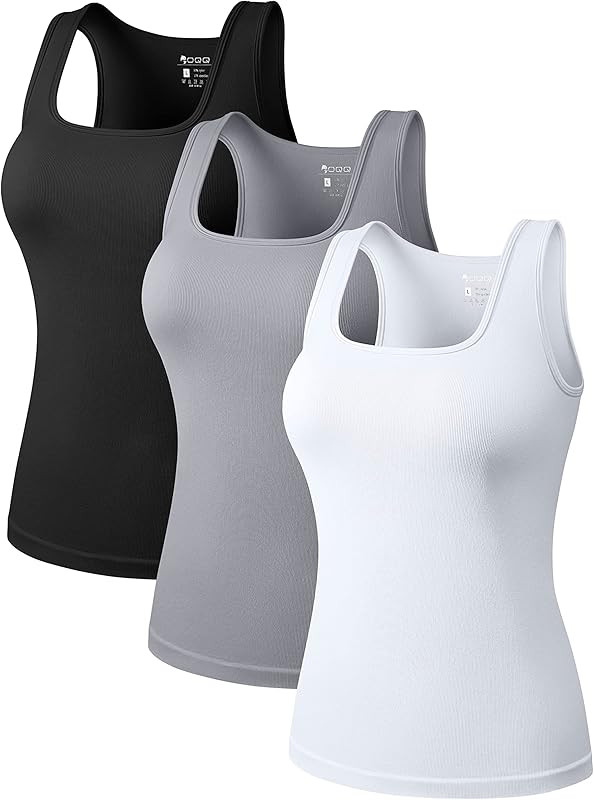OQQ Women's 3 Piece Tops Square Neck Stretch Fitted Layer Tee Shirts Sleeveless Tank Tops | Amazon (US)