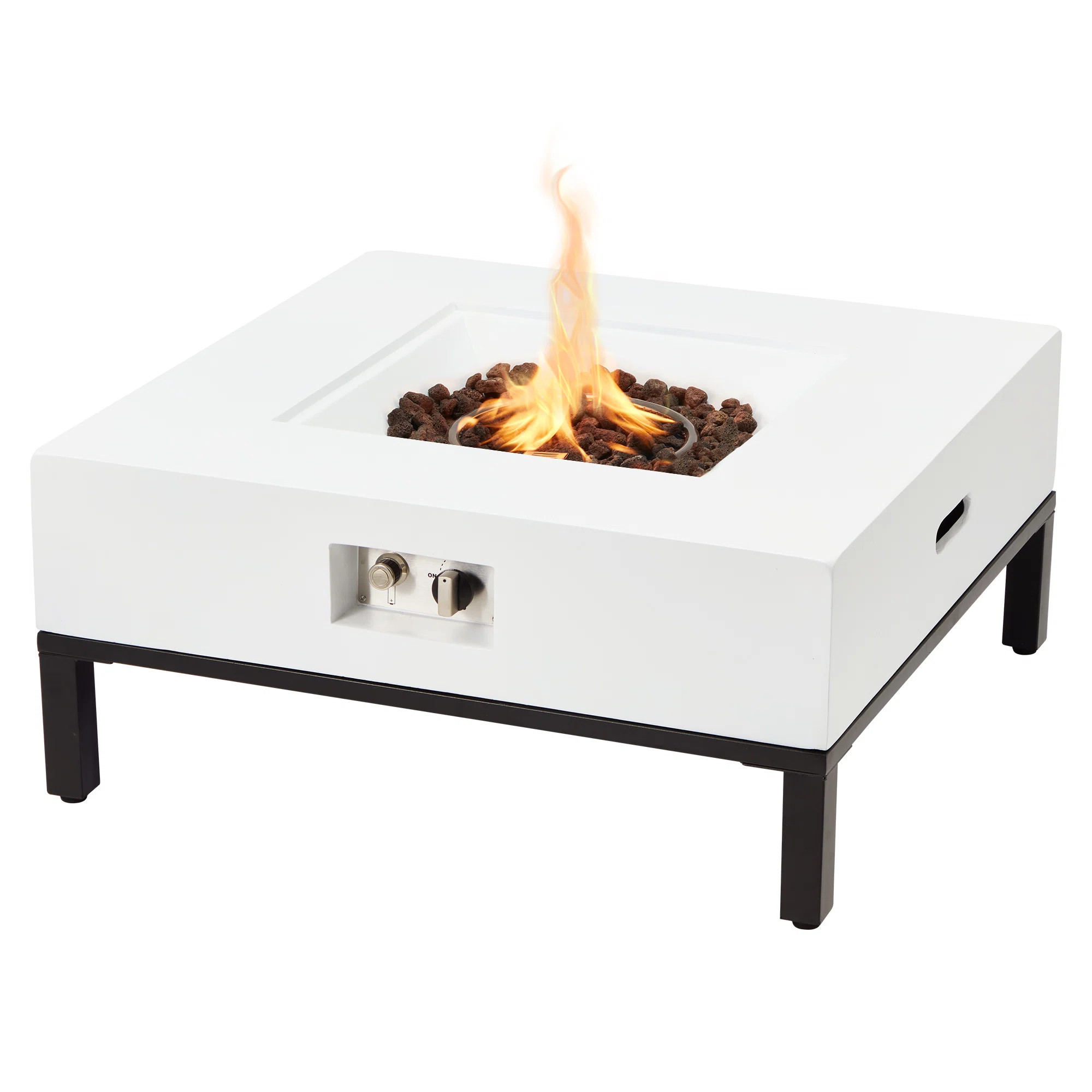 32" Mgo Patio Propane Fire Pit Table With Shelves | Wayfair North America