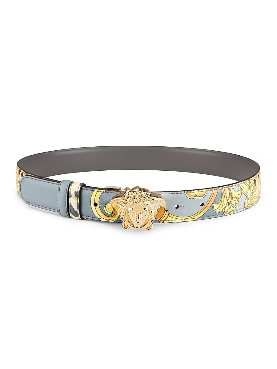 Women's Reversible Cheetah Foulard Leather Belt - Light Grey Gold - Size Medium | Saks Fifth Avenue