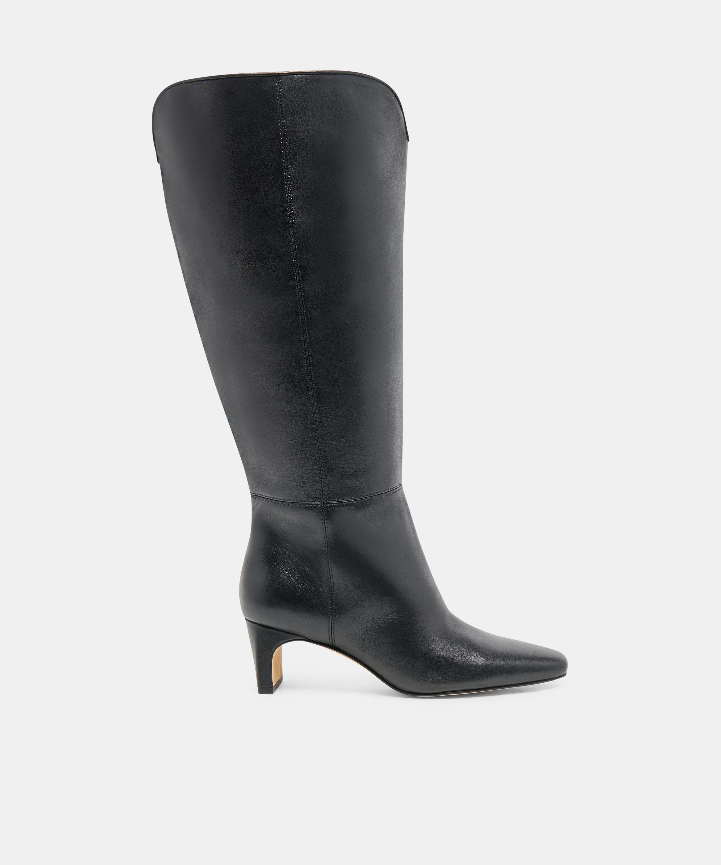 BRION Extra Wide Calf Black Leather Block-Heel Knee-High Boots | Dolce Vita | DolceVita.com