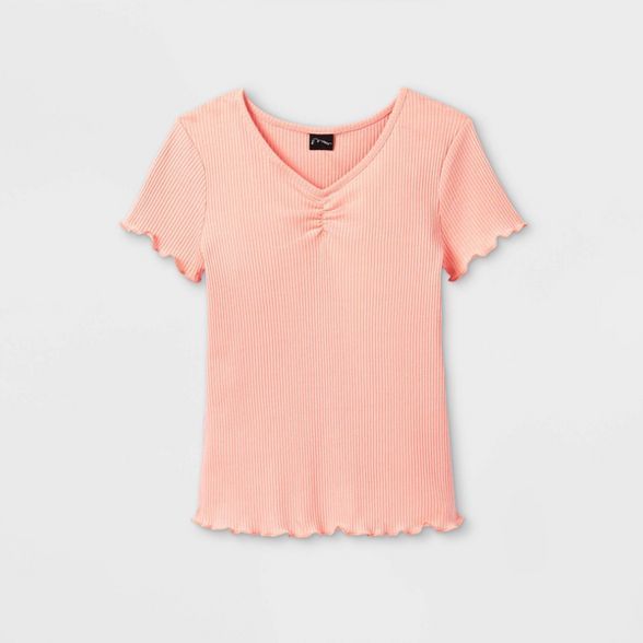 Girls' Cinch Front Lettuce Edge Short Sleeve T-Shirt - art class™ | Target