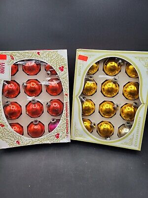Vintage 2 Set of 12 Shiny Brite Glass Christmas Tree Ornaments in Box Gold Red  | eBay | eBay US