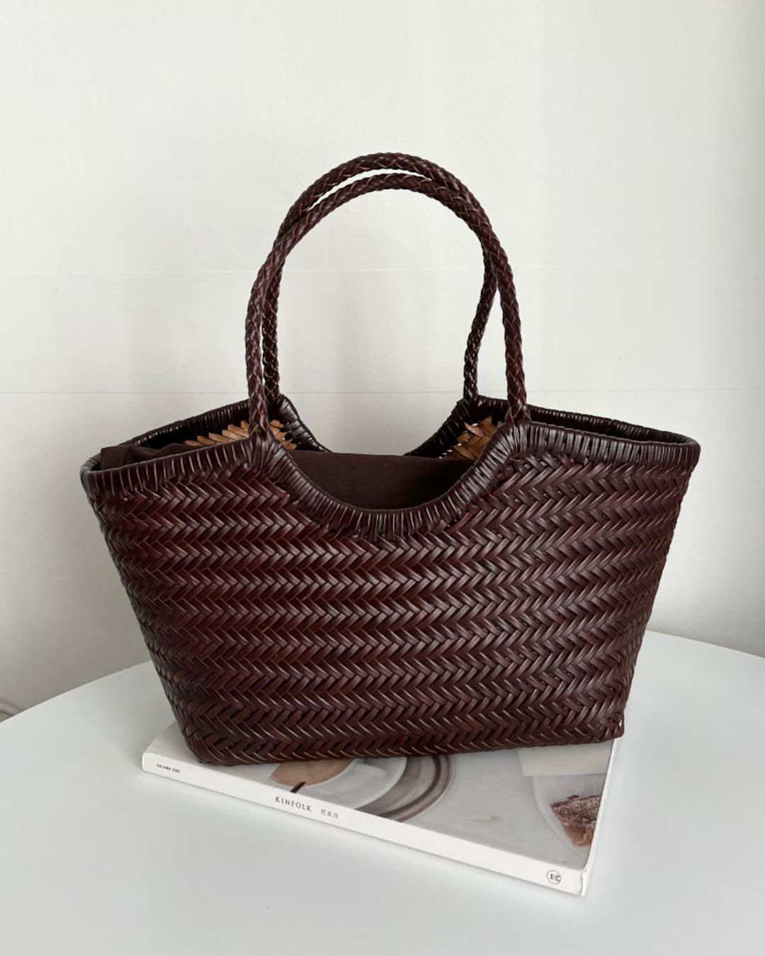 Genuine Cowhide Leather Weaving Shopper Bag, Chocolate Brown Leather Weaving Bag, Hand Woven Weav... | Etsy (US)