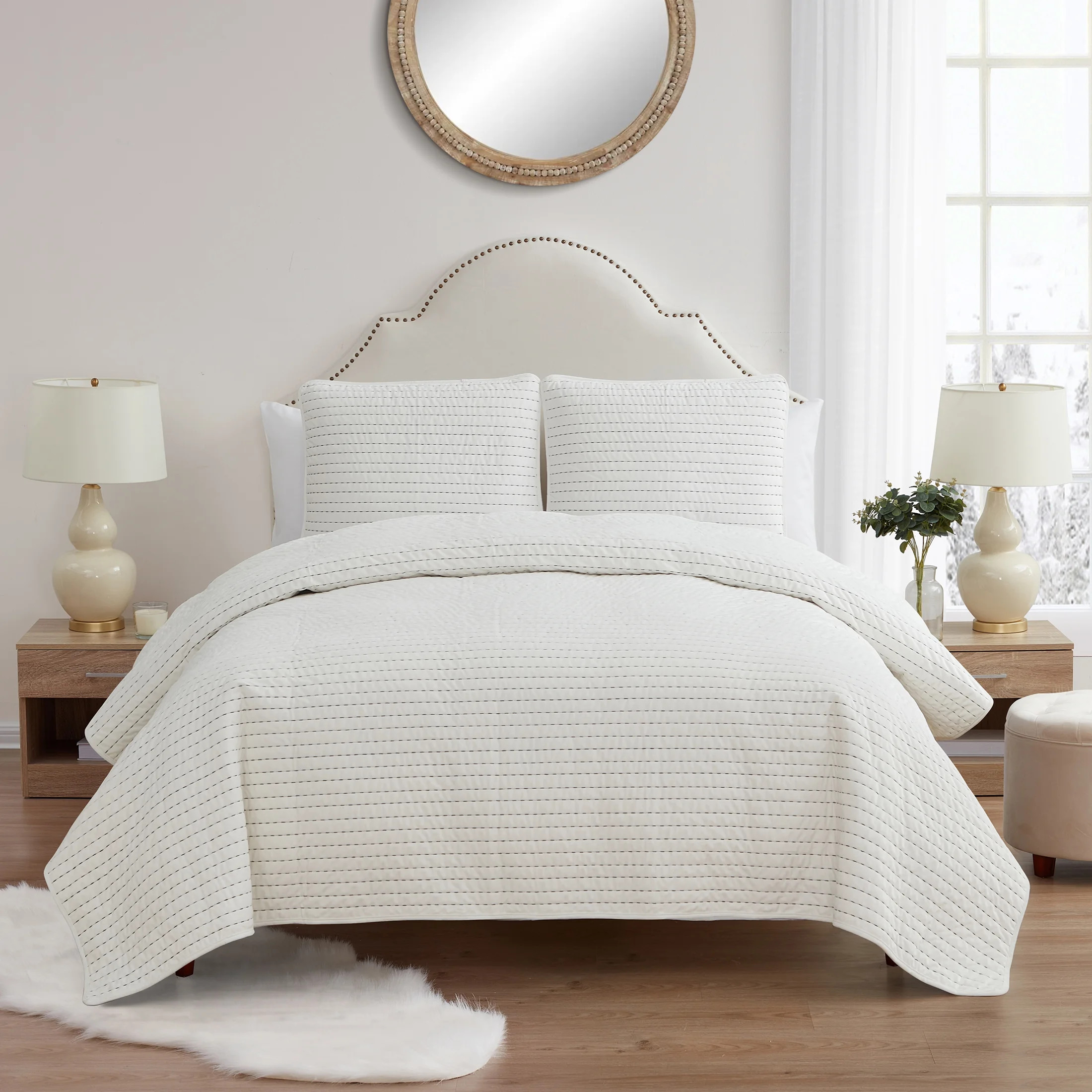 My Texas House Quinn White Pick Stitch Stripe Velvet 3-Piece Quilt Set, Full/Queen - Walmart.com | Walmart (US)