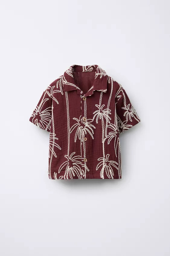 EMBROIDERED PALM TREE TEXTURED SHIRT | Zara US