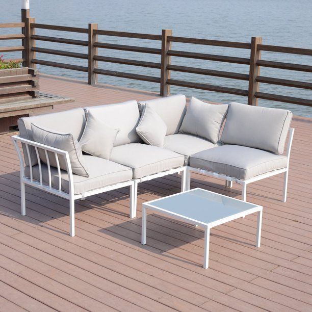 Outsunny 4 Piece Outdoor Furniture Patio Conversation Seating Set with a Loveseat, 2 Sofa Chairs,... | Walmart (US)