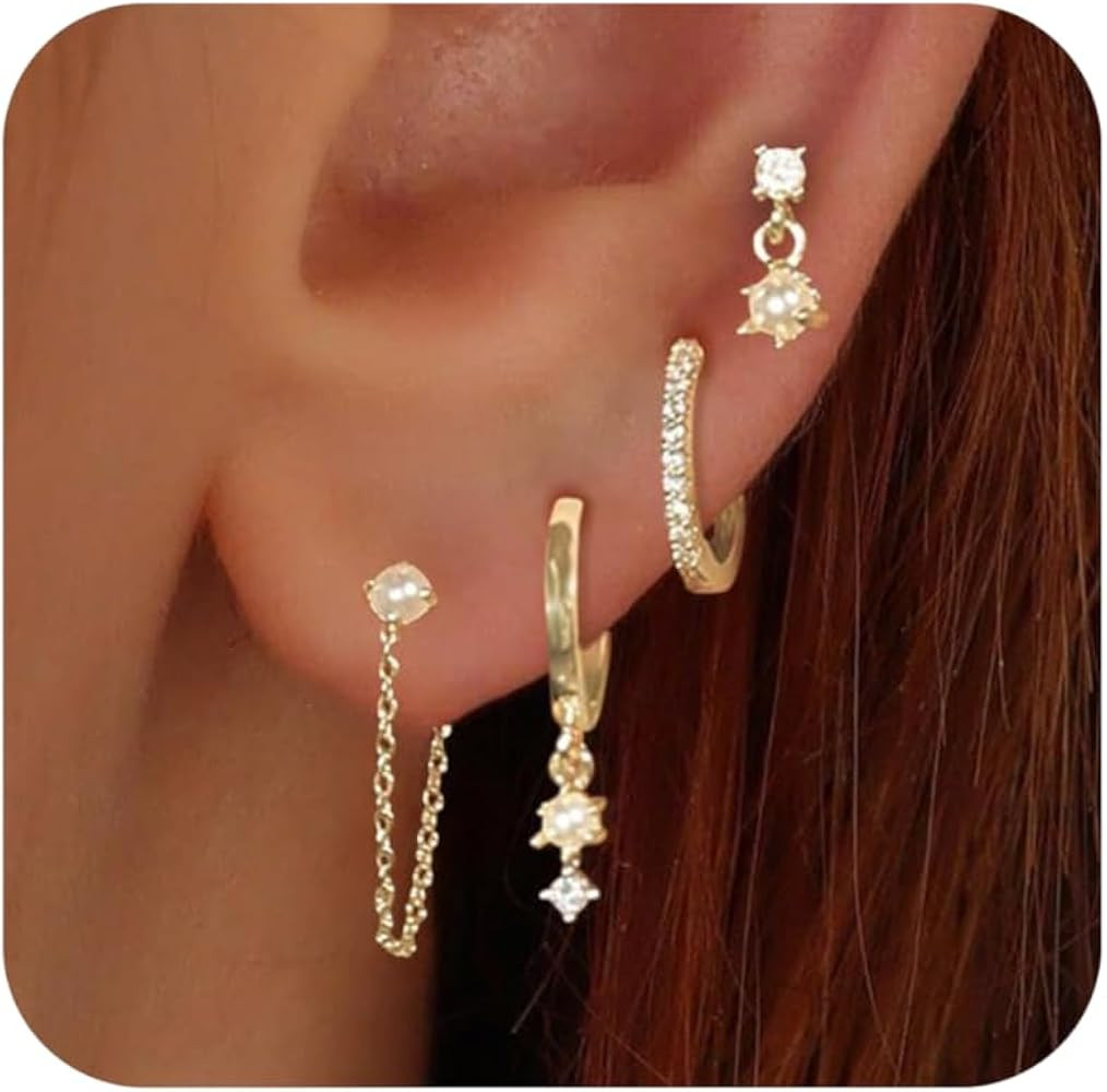 Gold Earrings for Women, 14k Gold Plated Dangle Huggie Earrings for Women Trendy Dainty Gold Hoop... | Amazon (US)